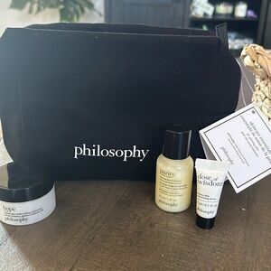 Philosophy pouch with skincare essentials
